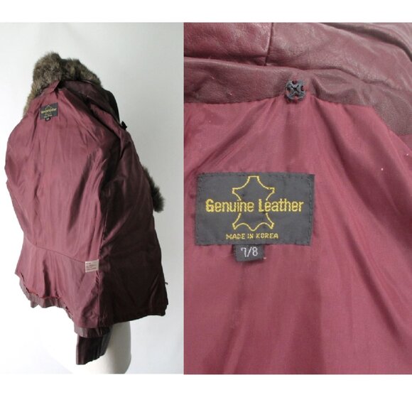 Vintage 70's Red Fur Collar Leather Jacket M - Picture 9 of 16